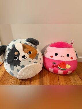 Large Squishmallows Pink Ice Cream & Gray Dog Plush